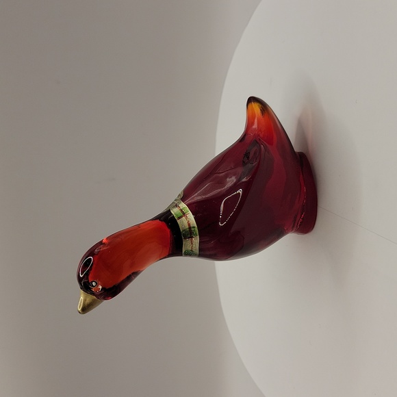 Signed Fenton Ruby Red Goose w/Hand Painted Christmas Ribbon & Bow - Picture 4 of 14